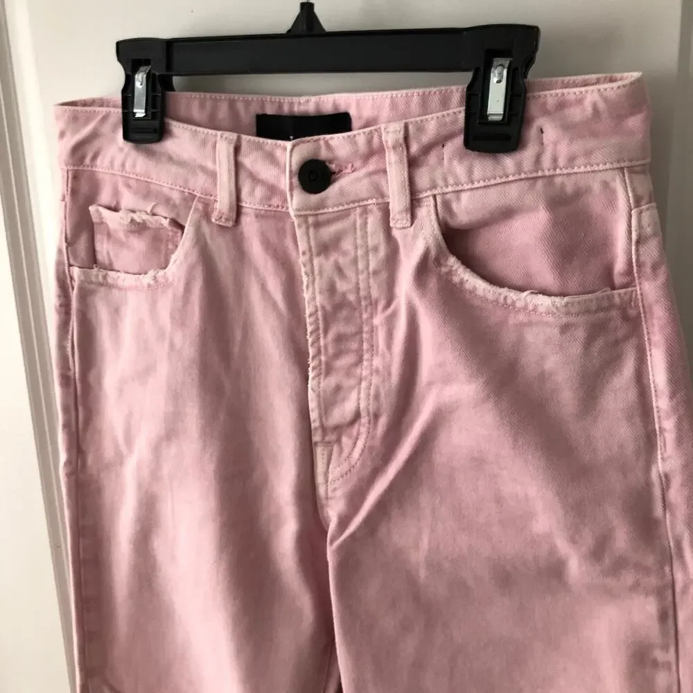3x1 NYC size 24 Women's distressed straight leg jeans Mineral Rose Pink $367